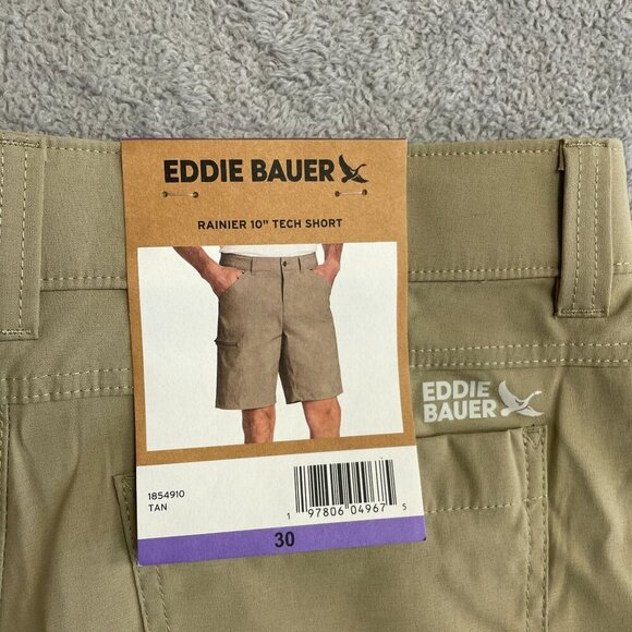 NEW Eddie Bauer Men's Size 30 Rainier 10" Tech Shorts Tan Outdoor Cargo - Picture 5 of 6